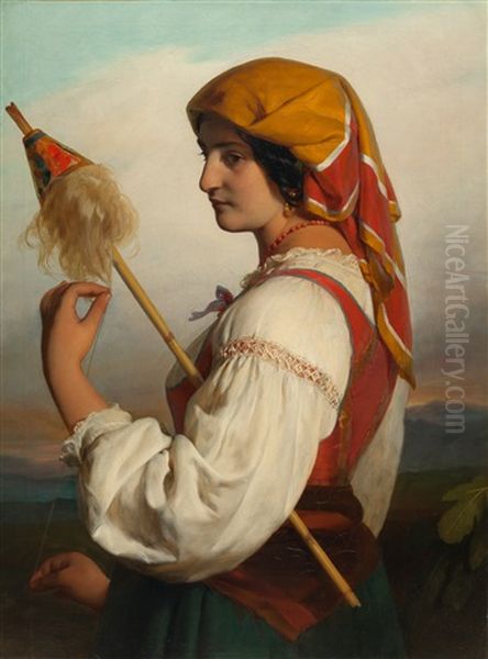 Italienerin Mit Spinnrocken Oil Painting by Friedrich von Amerling