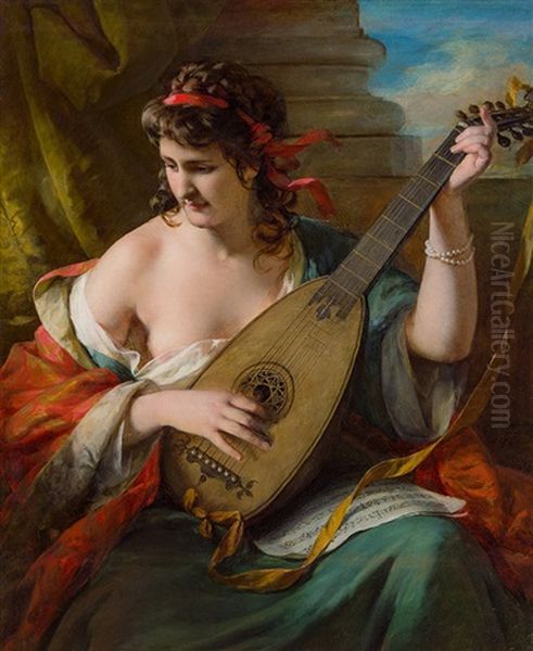 Luise Nowak As Lute Player Oil Painting by Friedrich von Amerling