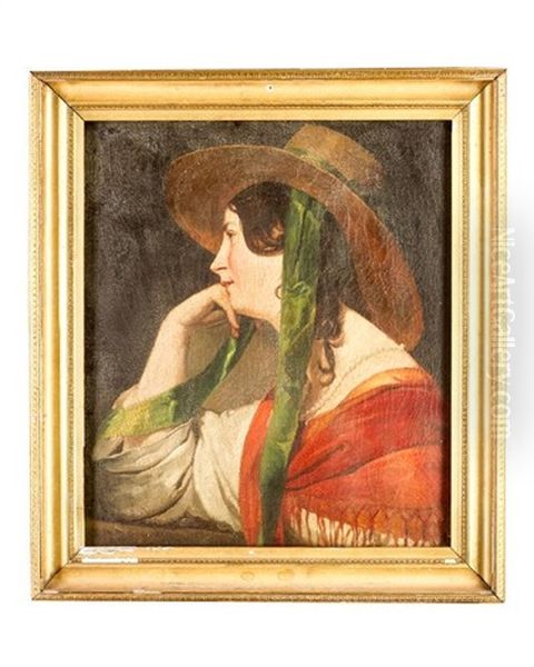 Girl With Hat And Green Band Oil Painting by Friedrich von Amerling