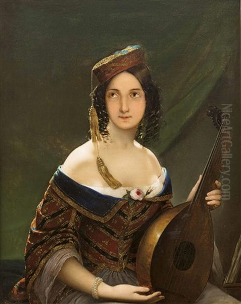 Junge Dame Mit Laute Oil Painting by Friedrich von Amerling