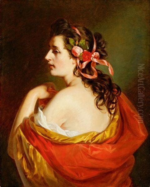 Junge Frau Mit Blumenschmuck Oil Painting by Friedrich von Amerling