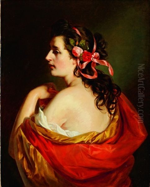 Junge Frau Mit Blumenschmuck Oil Painting by Friedrich von Amerling