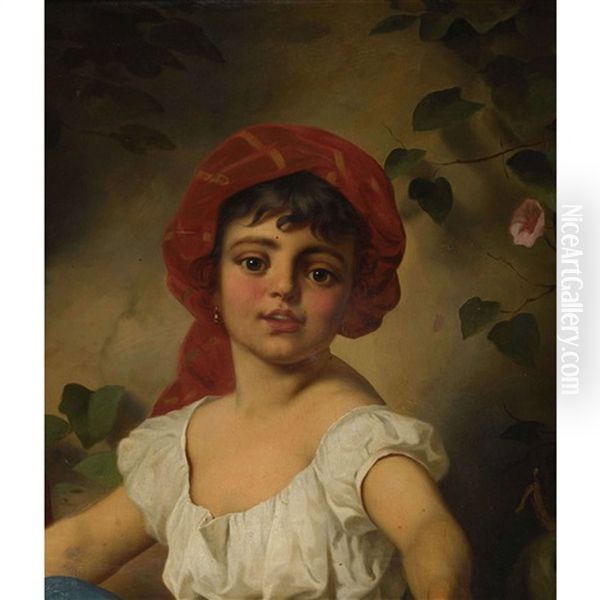 Bildnis Eines Madchens Mit Rotem Kopftuch Oil Painting by Friedrich von Amerling