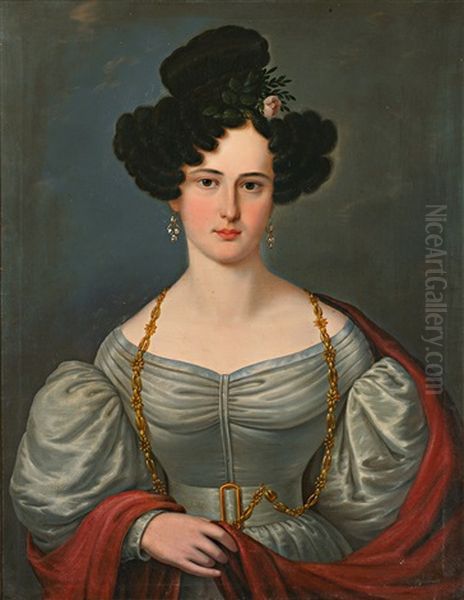 Paar Meisterliche Biedermeierportraits Eines Eleganten Paares Im Typischen Habit Der Zeit Oil Painting by Friedrich von Amerling