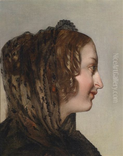 Weiblicher Kopf Im Profil Mit Schwarzem Schleier Oil Painting by Friedrich von Amerling