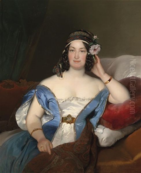 Portrait Einer Dame Mit Reichem Kopfschmuck Und Rosen Im Haar Oil Painting by Friedrich von Amerling