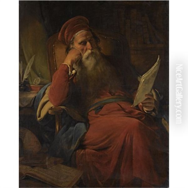 Gelehrter In Seiner Studierstube-scholar In His Study Oil Painting by Friedrich von Amerling