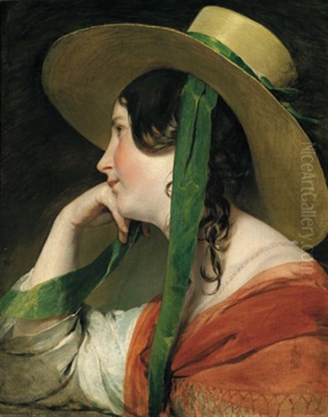 Madchen Mit Strohhut Oil Painting by Friedrich von Amerling