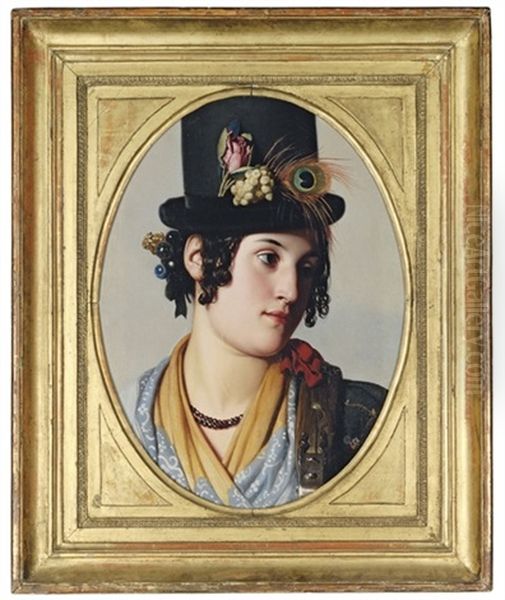 Lady In Top Hat Oil Painting by Friedrich von Amerling