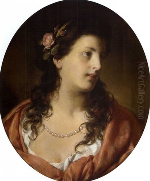 Junge Dame Mit Perlenkette Und Rosen Im Haar Oil Painting by Friedrich von Amerling