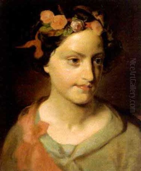 Bildnis Einer Jungen Frau Mit Einem Blumenkranz Im Haar Oil Painting by Friedrich von Amerling