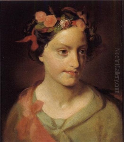 Bildnis Einer Jungen Frau Mit Einem Blumenkranz Im Haar Oil Painting by Friedrich von Amerling