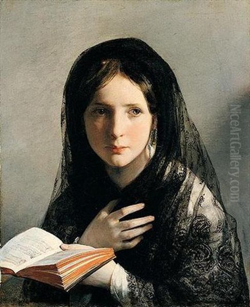 In Traumen Versunken (a Pensive Moment) Oil Painting by Friedrich von Amerling