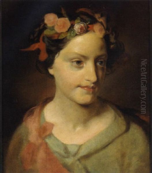 Bildnis Einer Jungen Frau Mit Einem Blumenkranz Im Haar Oil Painting by Friedrich von Amerling