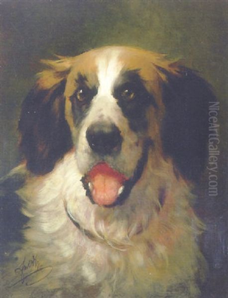 A Saint Bernard Oil Painting by Friedrich von Amerling