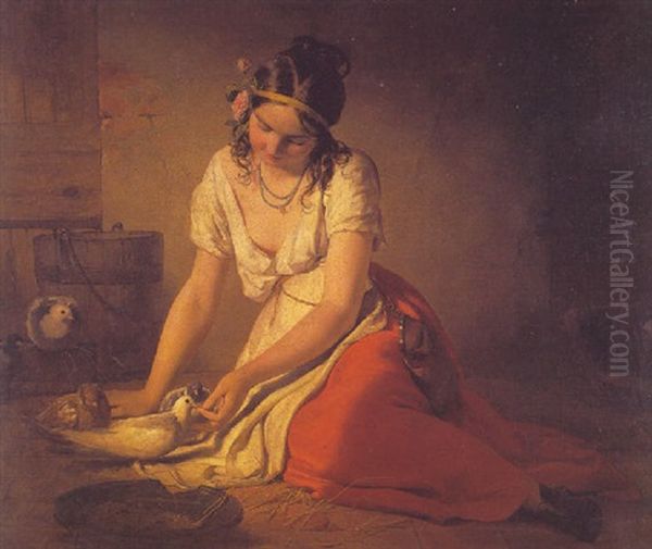 Taubenmadchen Oil Painting by Friedrich von Amerling