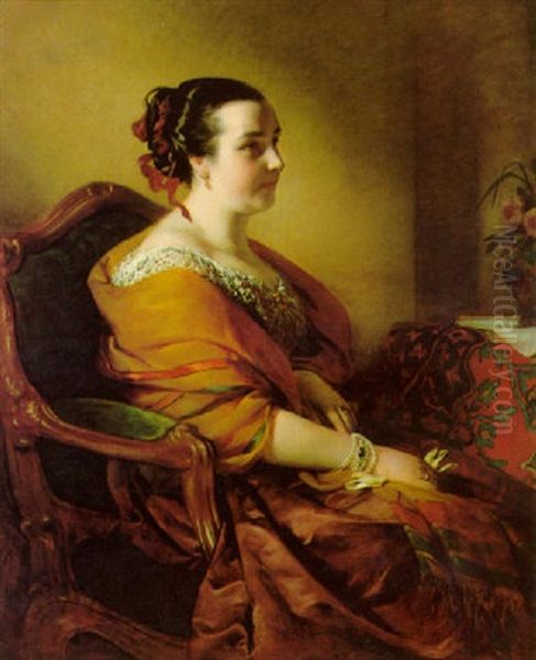 Frau Holle (kniestuck Einer Dame) Oil Painting by Friedrich von Amerling