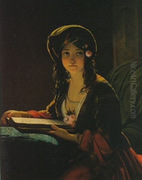 A Beauty Reading Oil Painting by Friedrich von Amerling