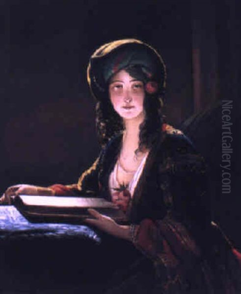 A Lady With Book Oil Painting by Friedrich von Amerling