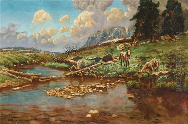 Alpenweide Am Zirbitzkogel Oil Painting by Eduard Ameseder