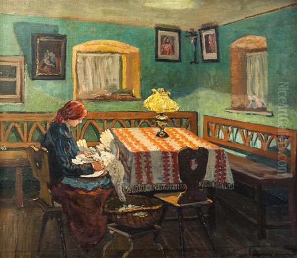 In Der Bauernstube Oil Painting by Eduard Ameseder