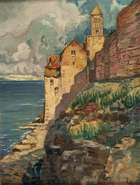 Kloster Und Ruinen Der Villa Neros In Subiaco Oil Painting by Eduard Ameseder