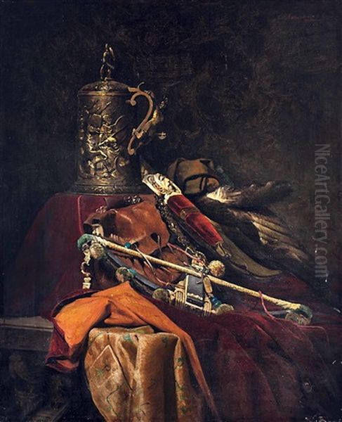 Stillleben Mit Armbrust Und Humpen Oil Painting by Eduard Ameseder