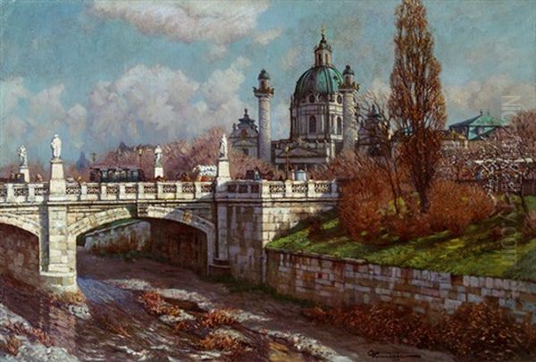 Blick Auf Die Karlskirche Oil Painting by Eduard Ameseder