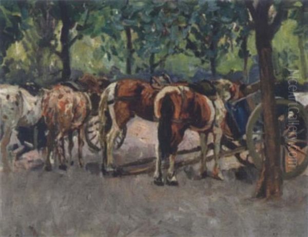 Cabs-kutscher Im Prater Oil Painting by Eduard Ameseder