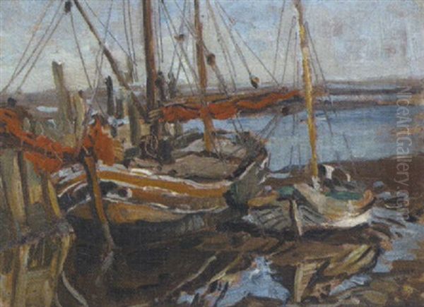 Segelboote Im Hafen Oil Painting by Eduard Ameseder