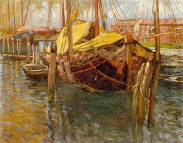 Canal In Chioggia Oil Painting by Eduard Ameseder