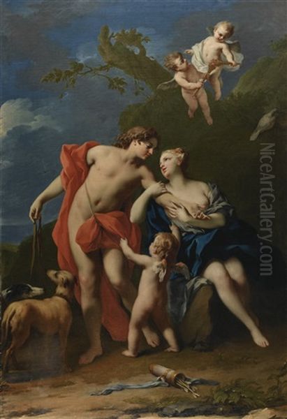 Venus And Adonis Oil Painting by Jacopo Amigoni