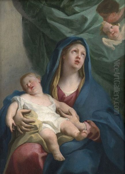 Die Madonna Mit Dem Kind Und Engeln Oil Painting by Jacopo Amigoni