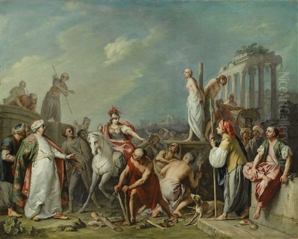 Clorinda Rescuing Olindo And Sophronia Oil Painting by Jacopo Amigoni