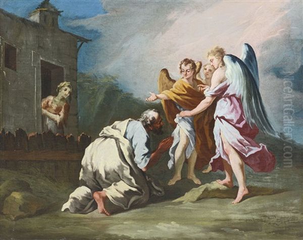 Abramo E Gli Angeli Oil Painting by Jacopo Amigoni