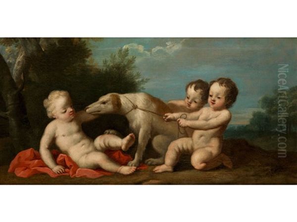 Supraporte Mit Putten Und Hund Oil Painting by Jacopo Amigoni