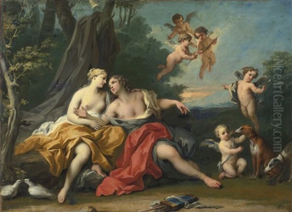 Venus And Adonis Oil Painting by Jacopo Amigoni