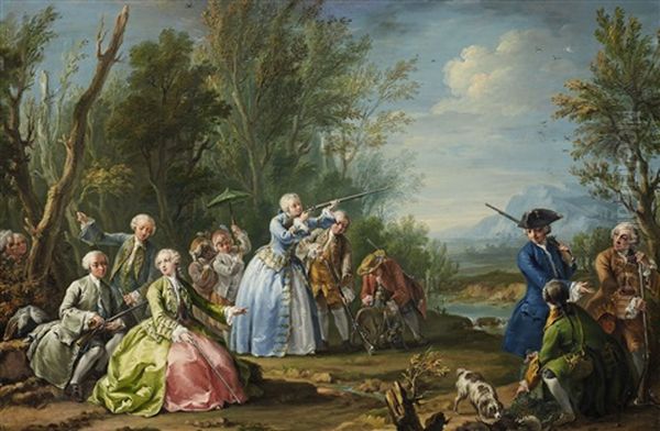 A Courtly Hunting Party With Ladies Oil Painting by Jacopo Amigoni