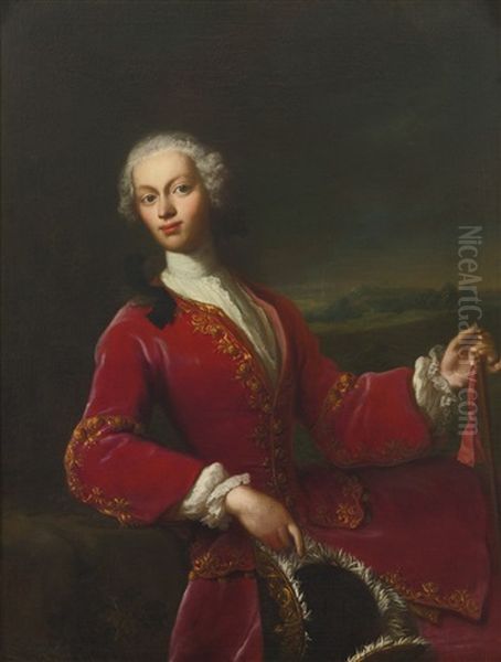 Portrait Of A Young Man, Three-quarter Length, In A Red Coat Oil Painting by Jacopo Amigoni