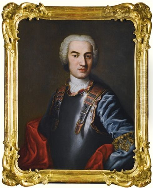 Portrait Of Carl Christian Erdmann Duke Of Wurttemberg-oels, Half Length In A Gilt Trimmed Breastplate Oil Painting by Jacopo Amigoni