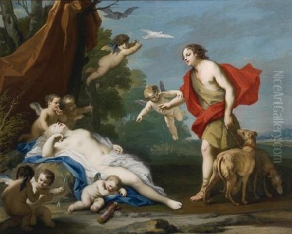 Bacchus And Ariadne; Venus And Adonis (2 Works) Oil Painting by Jacopo Amigoni