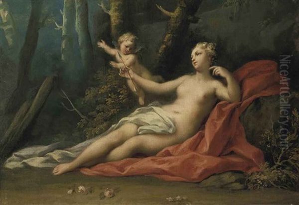 Venus And Cupid In A Wooded Landscape Oil Painting by Jacopo Amigoni