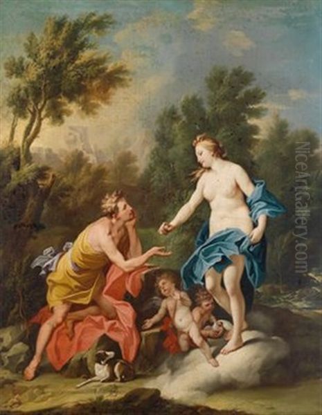 Aphrodite Reicht Hippomenes Die Drei Apfel, Mit Deren Hilfe Er Spater Atalante Im Wettlauf Besiegt Oil Painting by Jacopo Amigoni