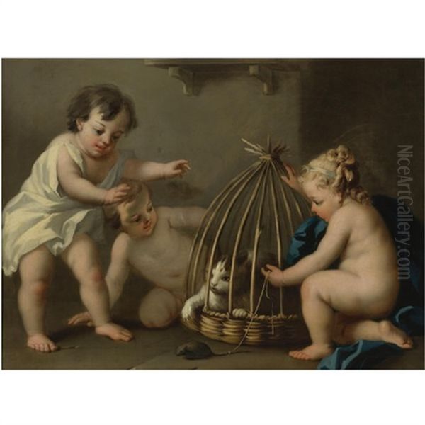 Putti Playing With A Cat by Jacopo Amigoni