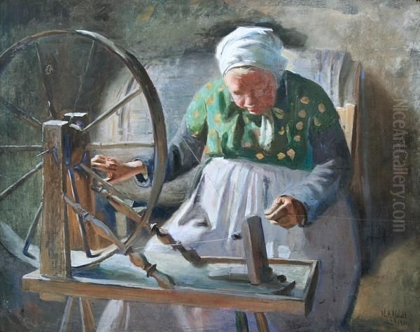 The Spinning Wheel Oil Painting by William Albert Ablett