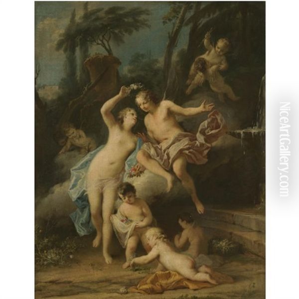 Flora And Zephyr Oil Painting by Jacopo Amigoni