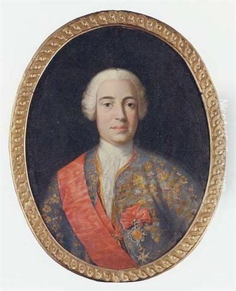 Portrait Of A Gentleman (the Marques De La Ensenada?) Wearing The Orders Of Calatrava And Of The Golden Fleece Oil Painting by Jacopo Amigoni