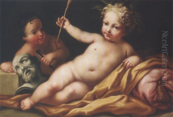 Allegory Of Painting And Sculpture Oil Painting by Jacopo Amigoni