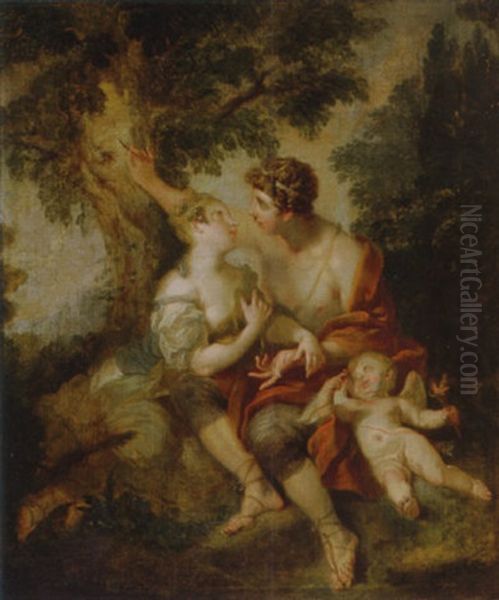 Courting Couple With Cupid Under Tree Oil Painting by Jacopo Amigoni