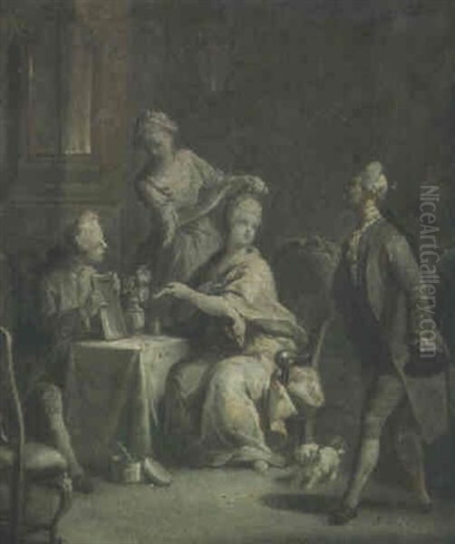 A Lady At Her Toilet Receiving A Gentleman Visitor Oil Painting by Jacopo Amigoni